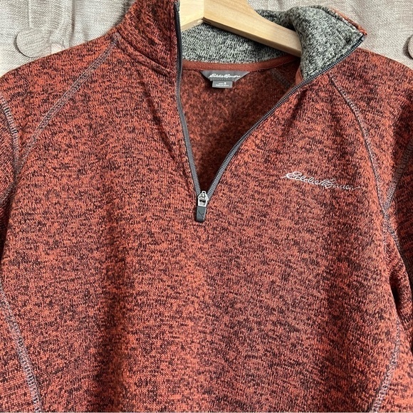 Eddie Bauer Burnt Orange Quarter Zip Fleece Lined Sweater Size Small - Picture 2 of 12